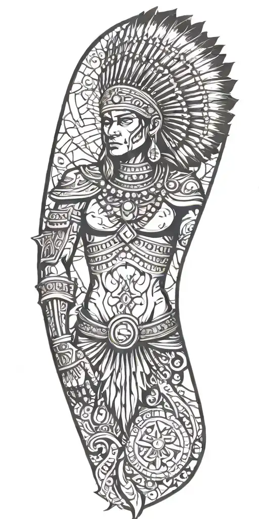 Indian Warrior Hourglass Custom Sleeve Tattoo Design