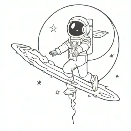 Female Astronaut With Saturn Ballon On The Moon Rising