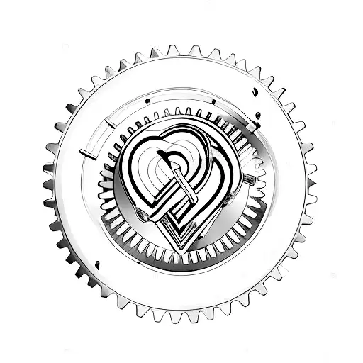 A Minimalist Tattoo Of A Car Engine With Gears Forming A Heart Shape