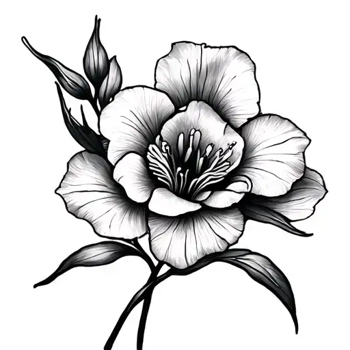 Fine Line Tattoo Freesia Flower With Cursive 224 Incorportated Into The Stem