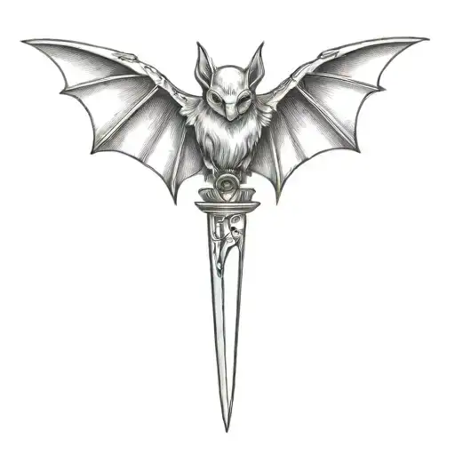 Line Art Of Bat With A Dagger