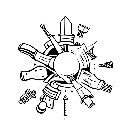 A Minimalist Tattoo Of A Cannon Shooting Out Travel Destinations Around The World