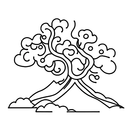 Mountain With Tree And Line