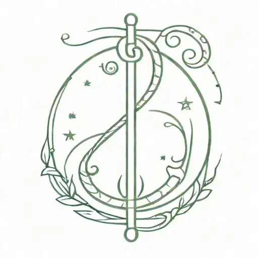 A Symmetrical Design Featuring The Rod Of Asclepius Intertwined With The Gemini Constellation