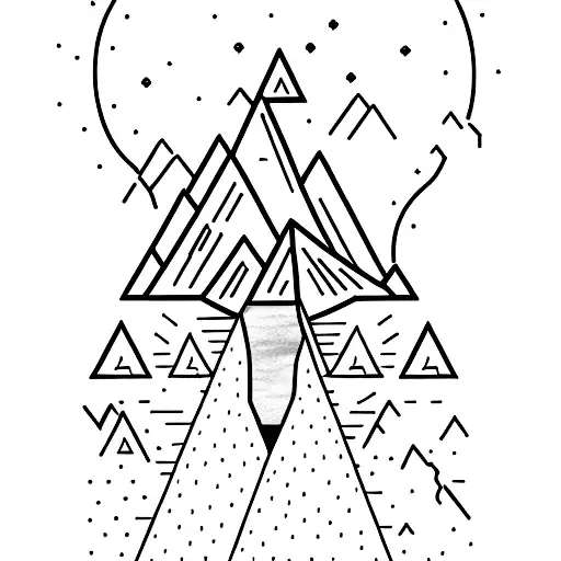 A Minimalist Tattoo Of A Climber Conquering A Mountain Peak Surrounded By Nature