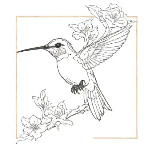 Fine Line Hummingbird With Birth Flower For January March May And October