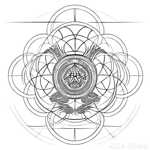 A Celestial-inspired Abstract Design Incorporating Intricate Lines And Mystical Symbols