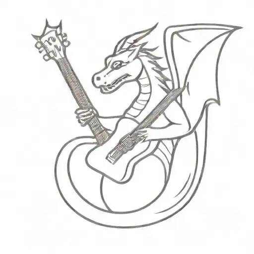 A Minimalist Design Of A Dragon Playing A Guitar