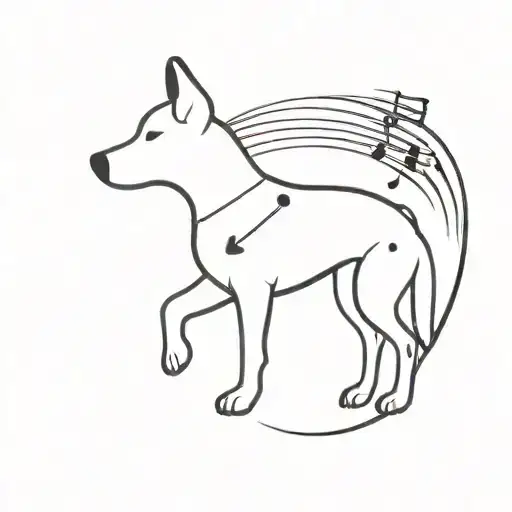 A Minimalist Tattoo Of A Dog Silhouette With Music Notes Floating Around It