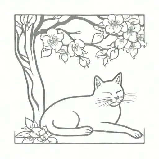 Cat In Sakura Flowers