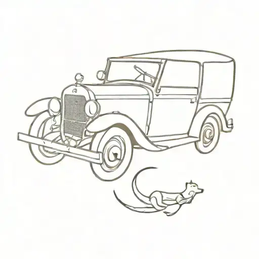 A Minimalist Tattoo Of A Stylized Animal Driving A Vintage Car