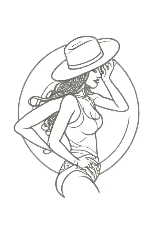 Female Colombian Cumbia Dancer With Cowboy Hat Simple Outline
