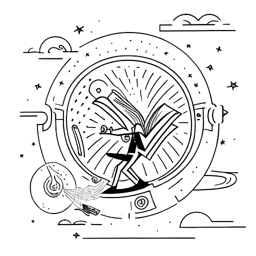 A Guy On A Opened Book Flying Through The Galaxy