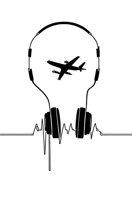 Airplane Flying Out Of Headphones With A Trace Of A Cardiogram