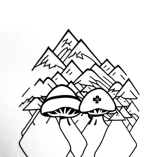 A Minimalist Tattoo Of A Mushroom With Hidden Mountain Landscape Inside
