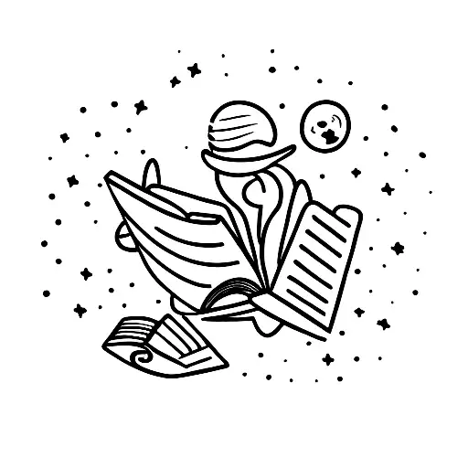 One Man On A Opened Book Flying Through The Galaxy