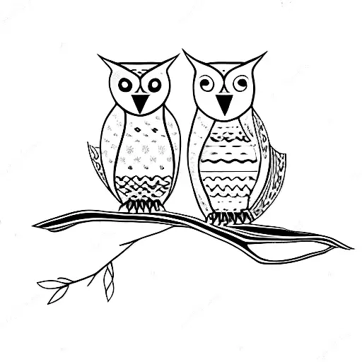 Two Owls On A Branch With Australian Native Flowers