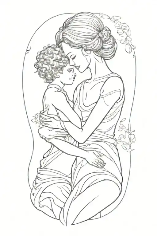 Mother Embracing Boy And Girl