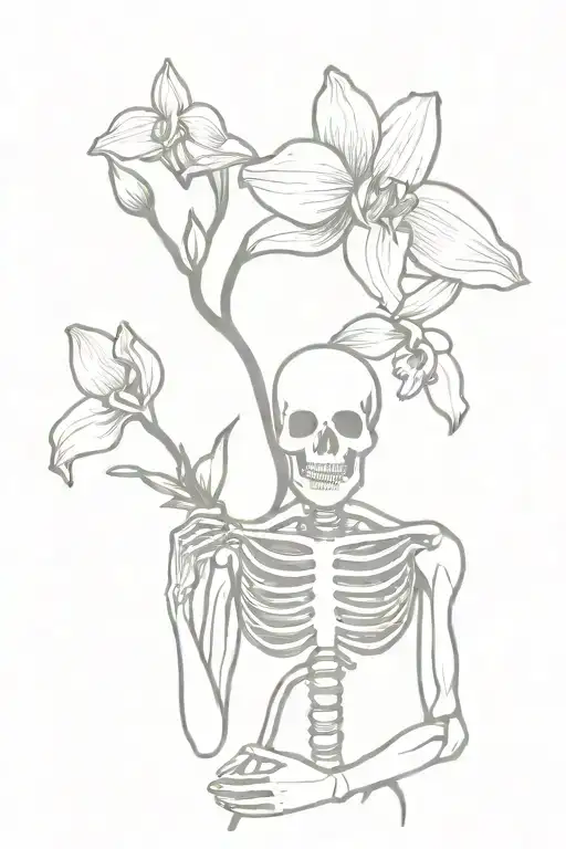 Skeleton Holding One Orchid Flower
