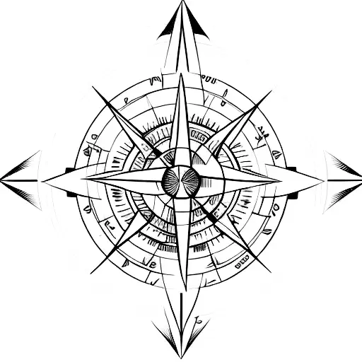 An Abstract Compass Design With Musical Notes Incorporated Into The Arrows