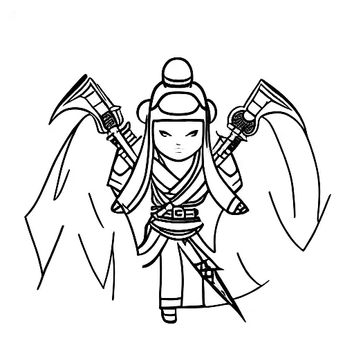 Girl Samurai With A Sword On A Background Of Haunting Bats