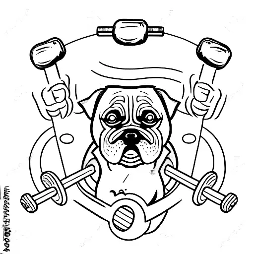 A Minimalist Tattoo Design Of A Dog Lifting Weights At The Gym