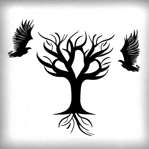 Tree Of Life With Flying Birds