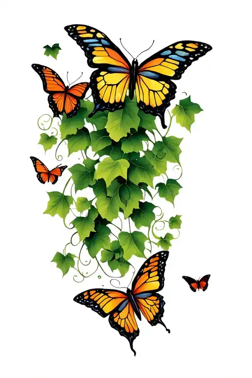 Ivy And Butterflies Flying