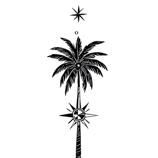 Palm Tree With A Navigation Compass