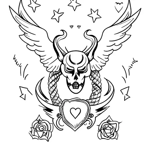 Best Friends Tattoo Margarita Angel Halo And Devil Horns