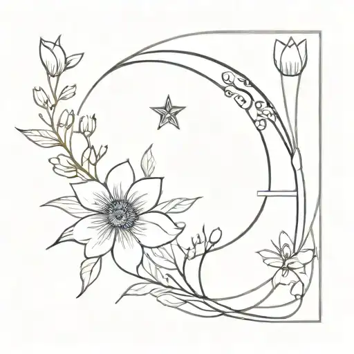 Crescent Moon With Flowers Blooming Flowers Growing