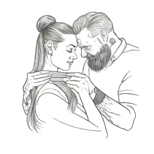 Dad Brushes His Daughter Hair Tattoo Holding