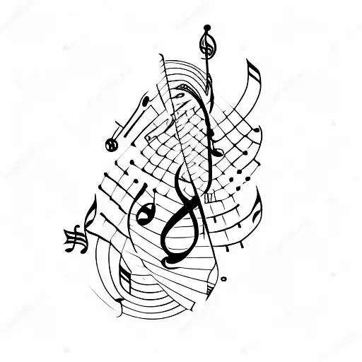 A Minimalist Tattoo Design Of A Guitar Fretboard With Musical Notes Flowing Out Of It