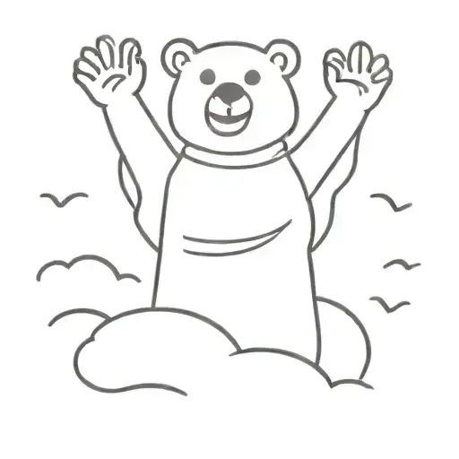 Cute Bear Waving On Top Of A Drawn Laine