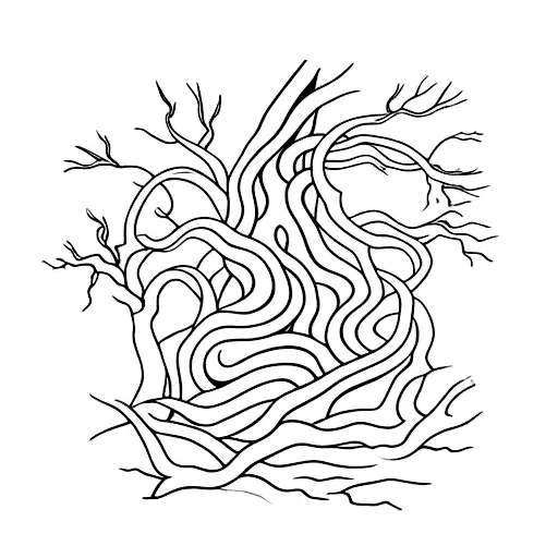 A Dark And Mysterious Tree With Roots That Resemble Bondage Ropes