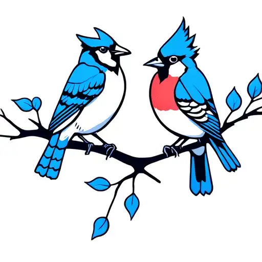 Blue Jay And Cardinal On A Branch