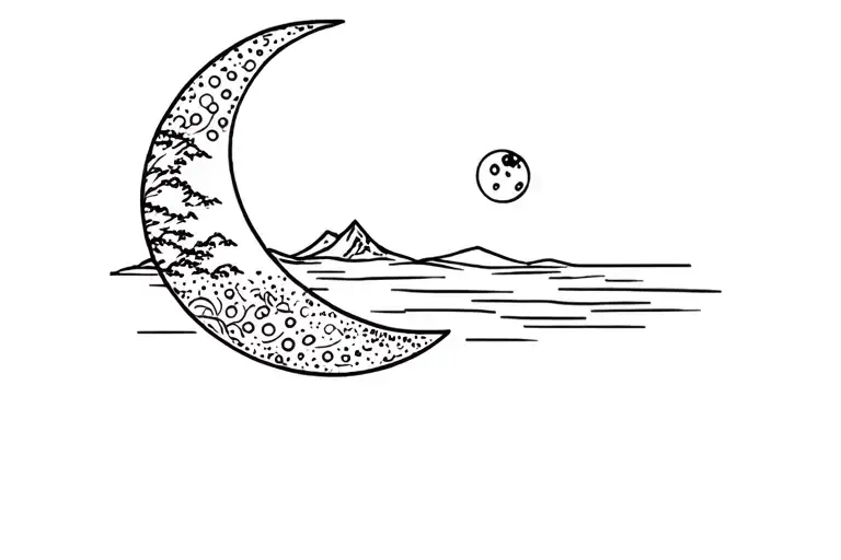 Crescent Moon With Landscape Filled And Small Full Moon