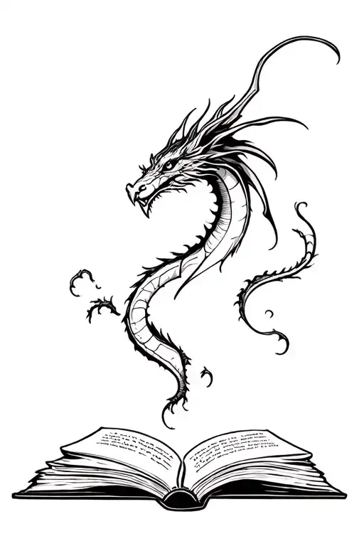 Dragon Silhouettes Flying Out Of Book Fineline Small
