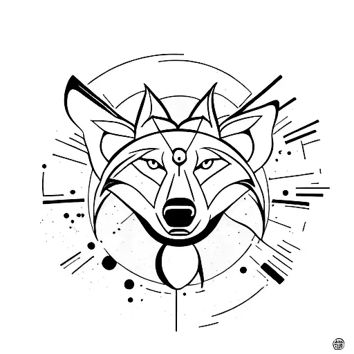 An Artistic Blend Of A Football And A Wolf's Head In A Minimalist Style