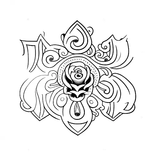 A Minimalist Design Of A Medieval Sword Crossed With A Blooming Oster Blumen Flower