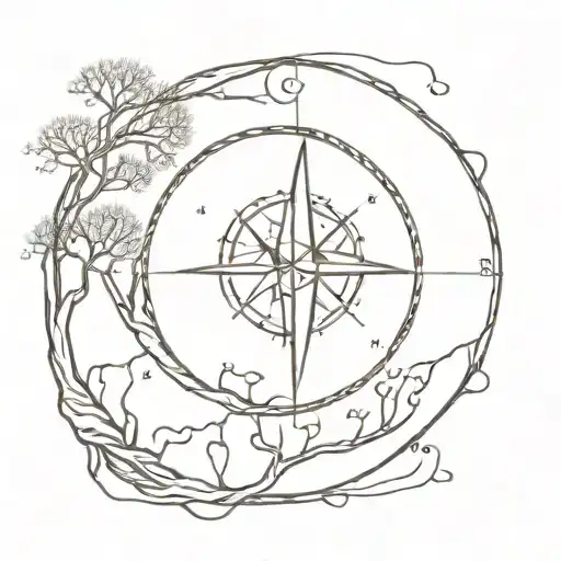 Compass And Tree Of Life Intertwined With Roots Reaching Deep As Compass Points