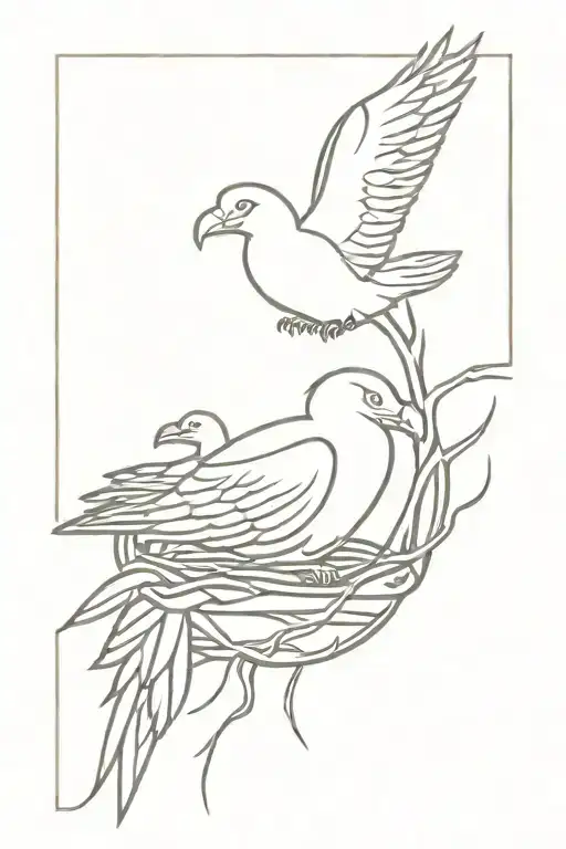 Eagle And A Pelican In A Nest