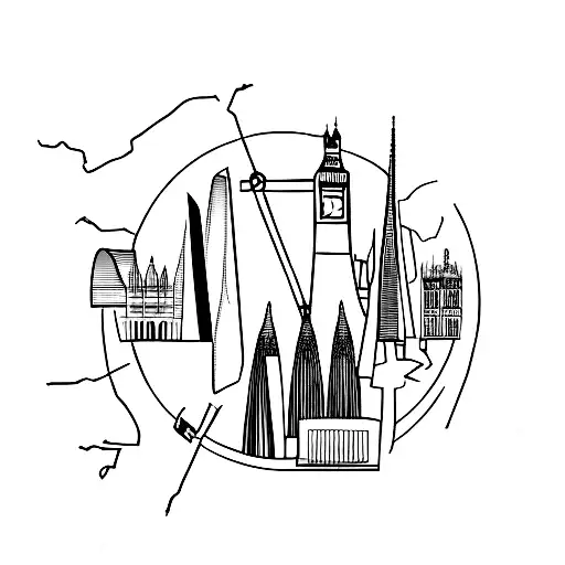 London Skyline With Minimalist Line And Some Shades Black