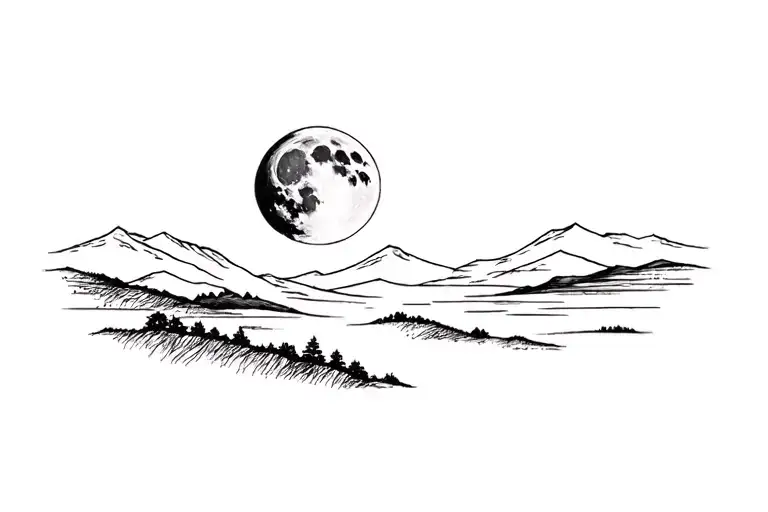 Full Moon With Landscape Scene