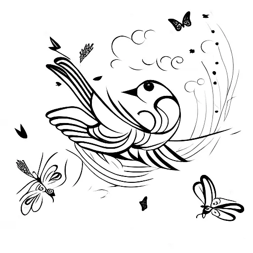 Bird With Butterflies