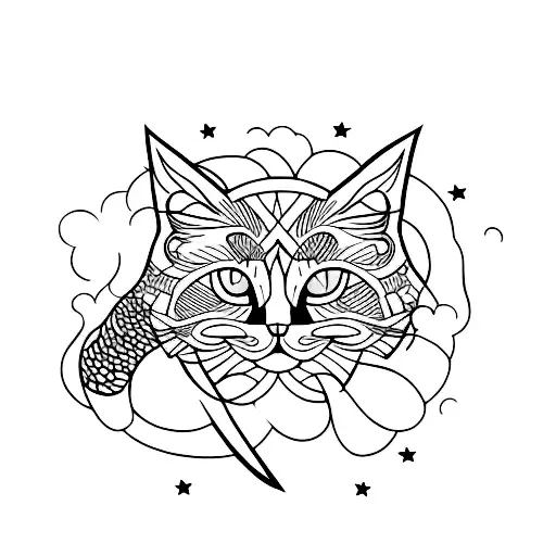 Back Cat With A Combination Of Black Stars