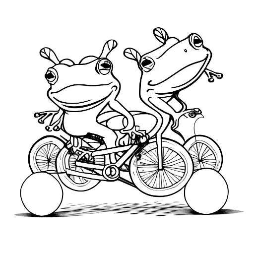 Two Cute Cartoon Frogs Riding A Tandem Bike