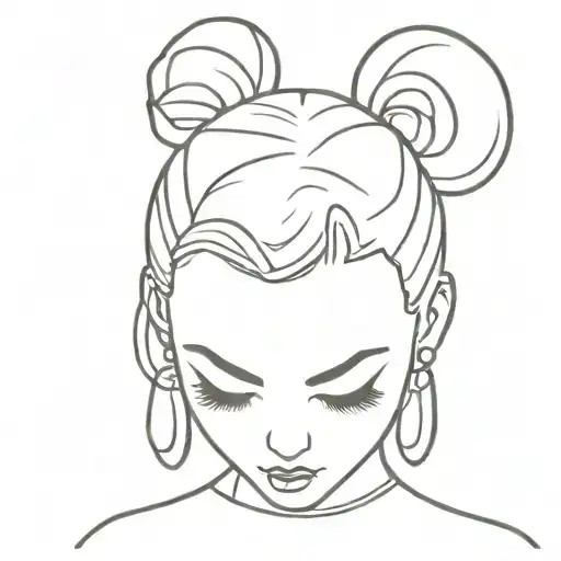 Outline Of A Girl With Space Buns