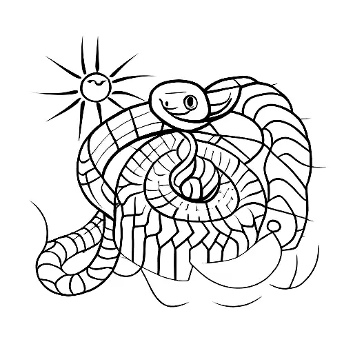 Snake Wrapped Around Saguaro Cactus Under The Sun