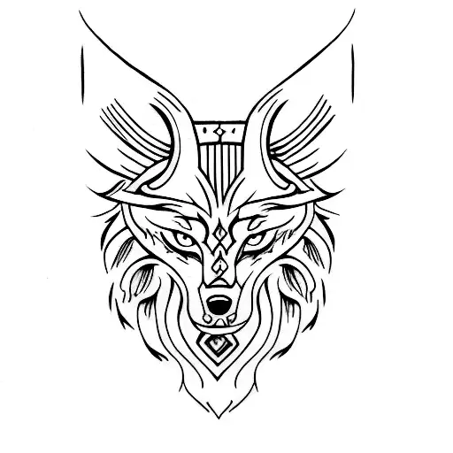 Fenrir Viking Norse Wolf With Bindings Traditional Hand Poke Design